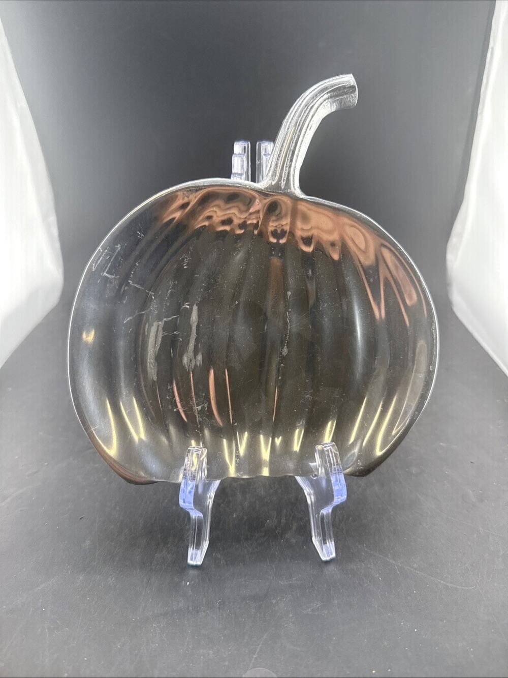 Vintage IHI India Cast Aluminum Pumpkin Shaped Tidbit Cheese Platter Serving Dis